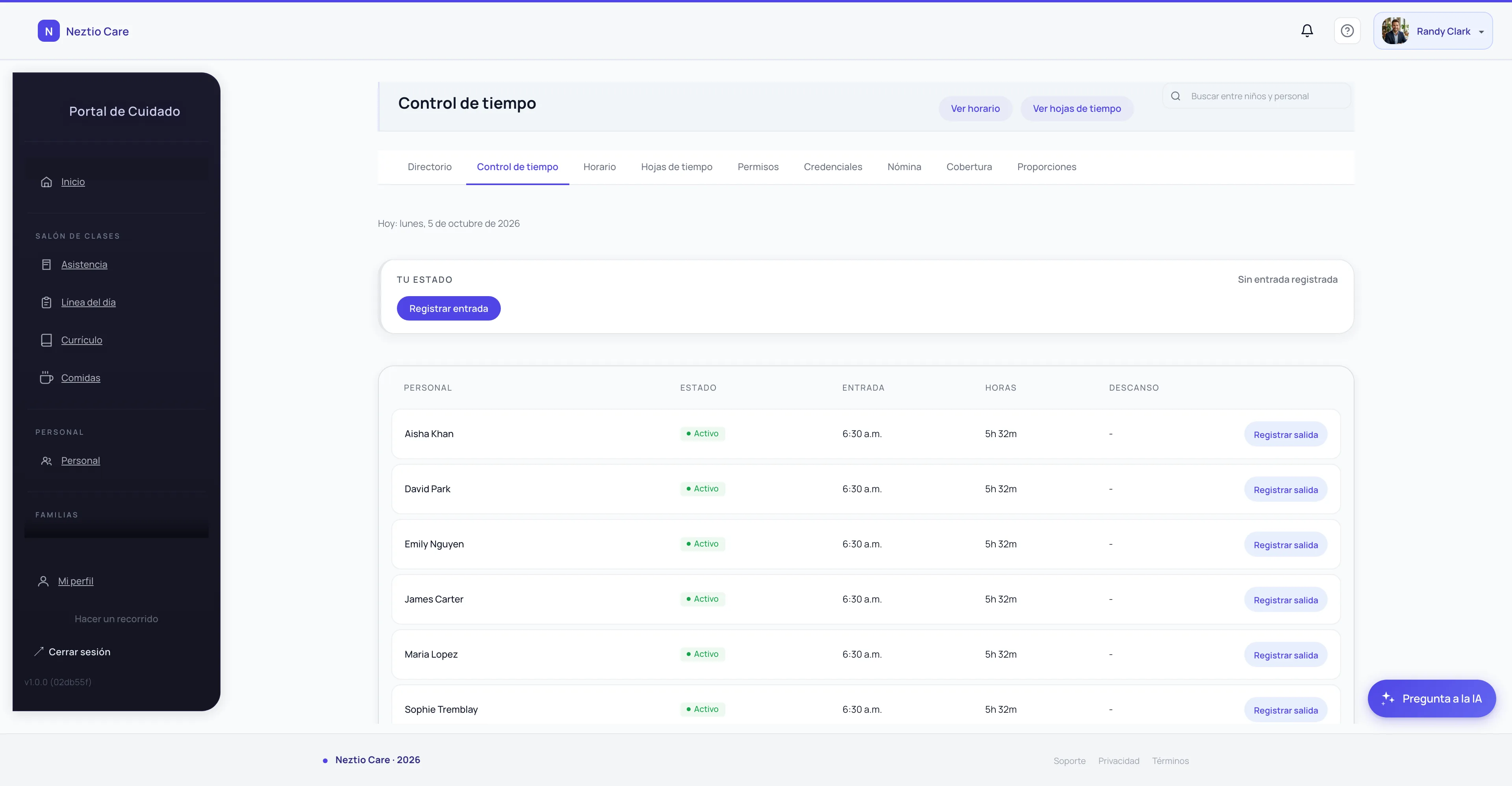 Staff time tracking and PTO management dashboard
